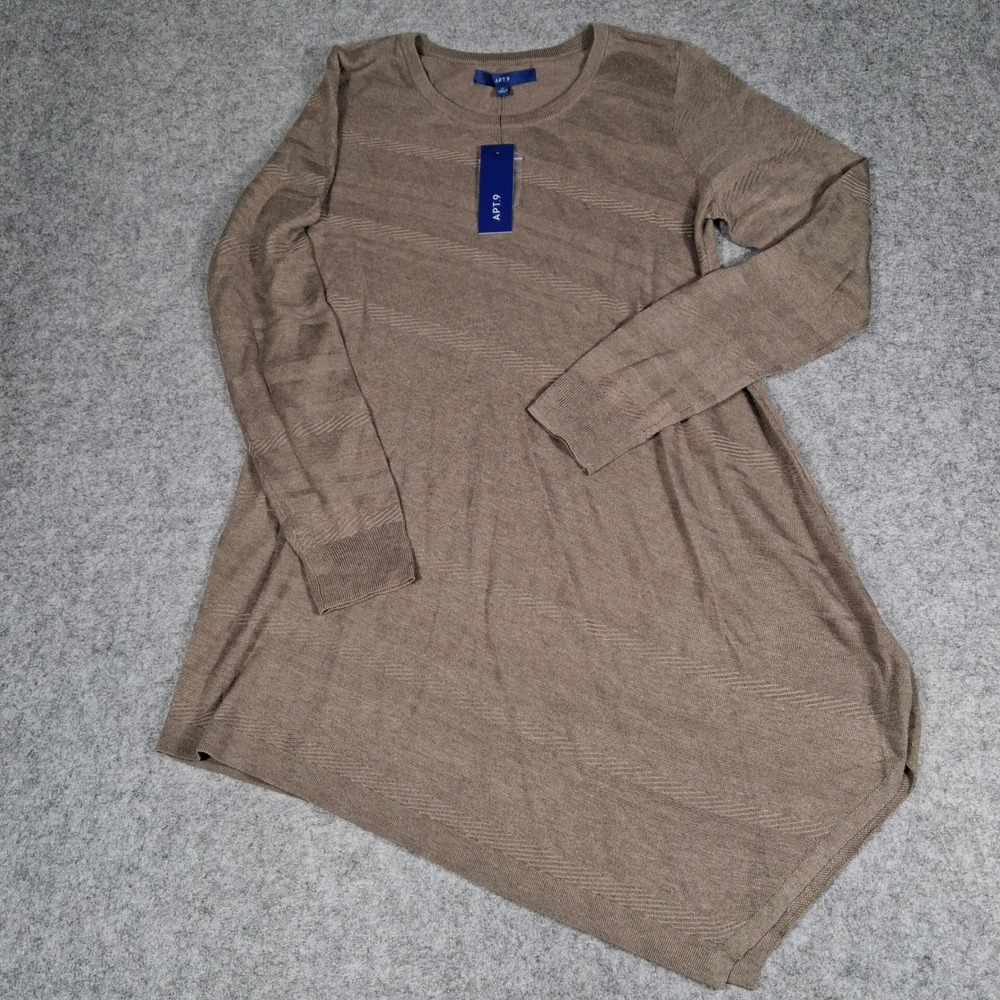Apt. 9 Sweater Womens Medium Brown Asymmetrical Sharkbite Hem Textured Knit NEW - Picture 1 of 6